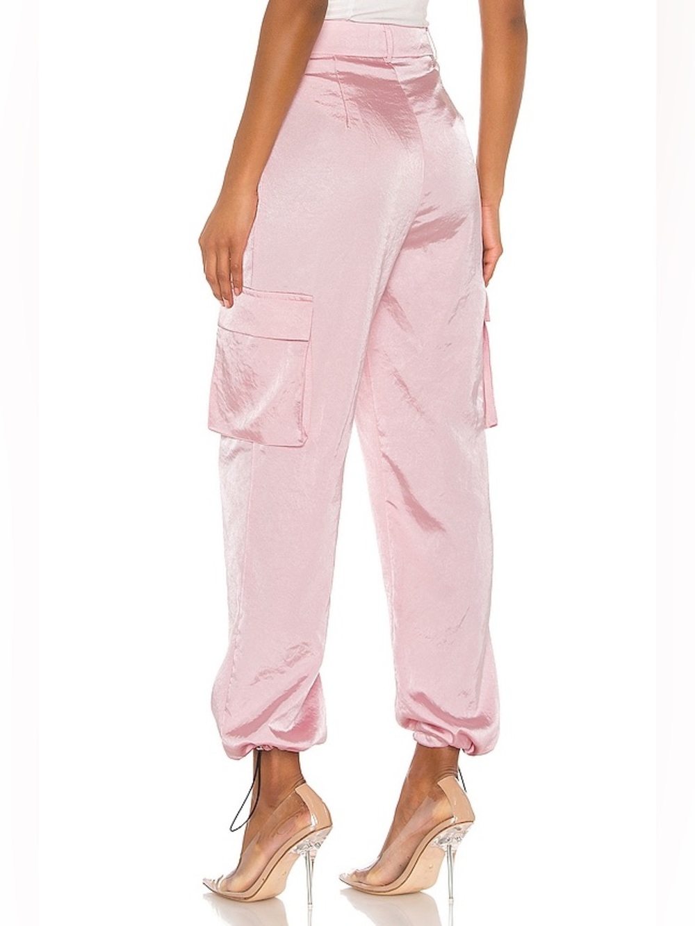 Revolve Superdown Seleste Pink Satin Drawstring Jogger Pants Size Small - Picture 2 of 8